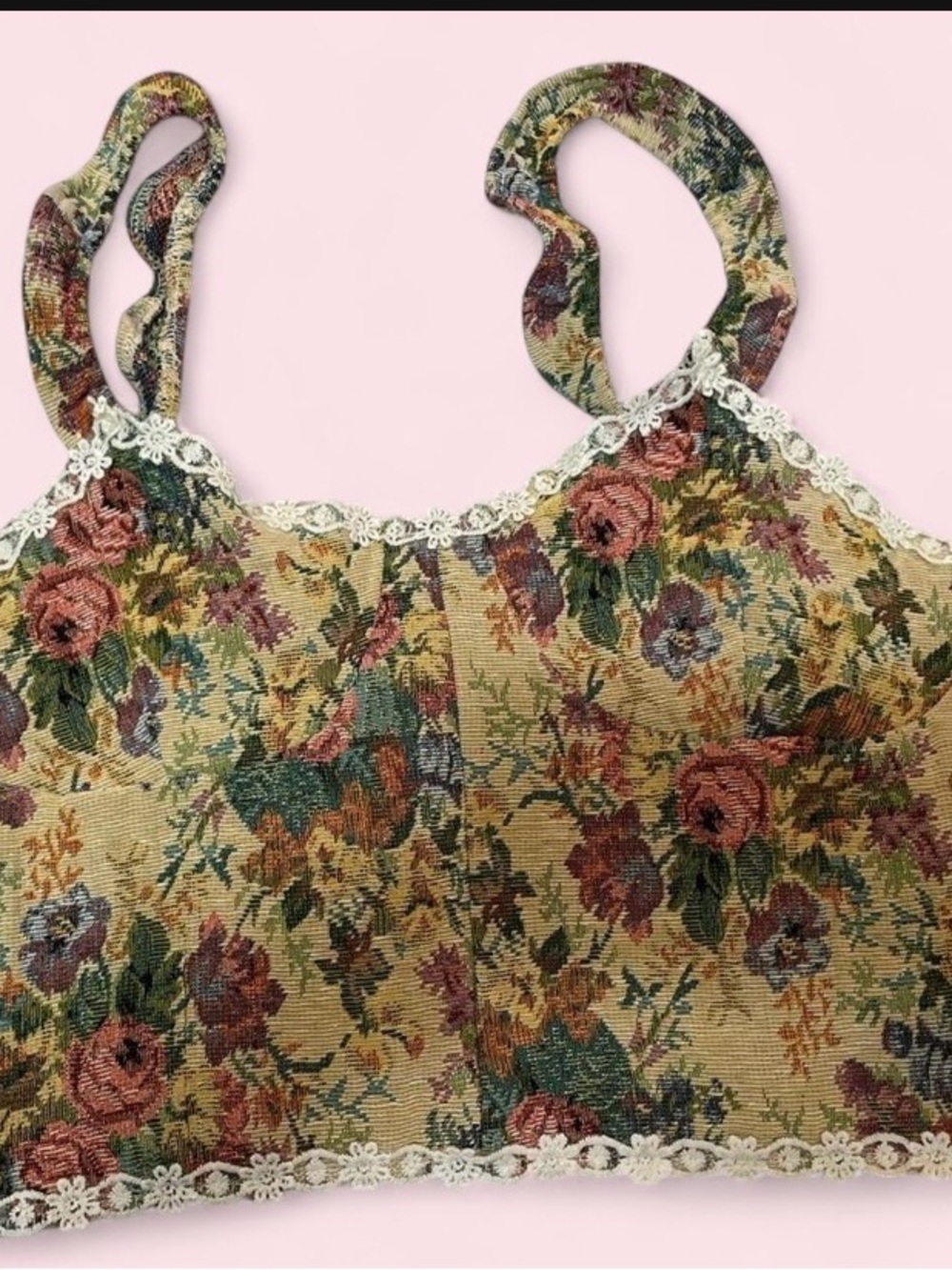 Vintage Style Floral Lace-Trim Cropped Tank Top